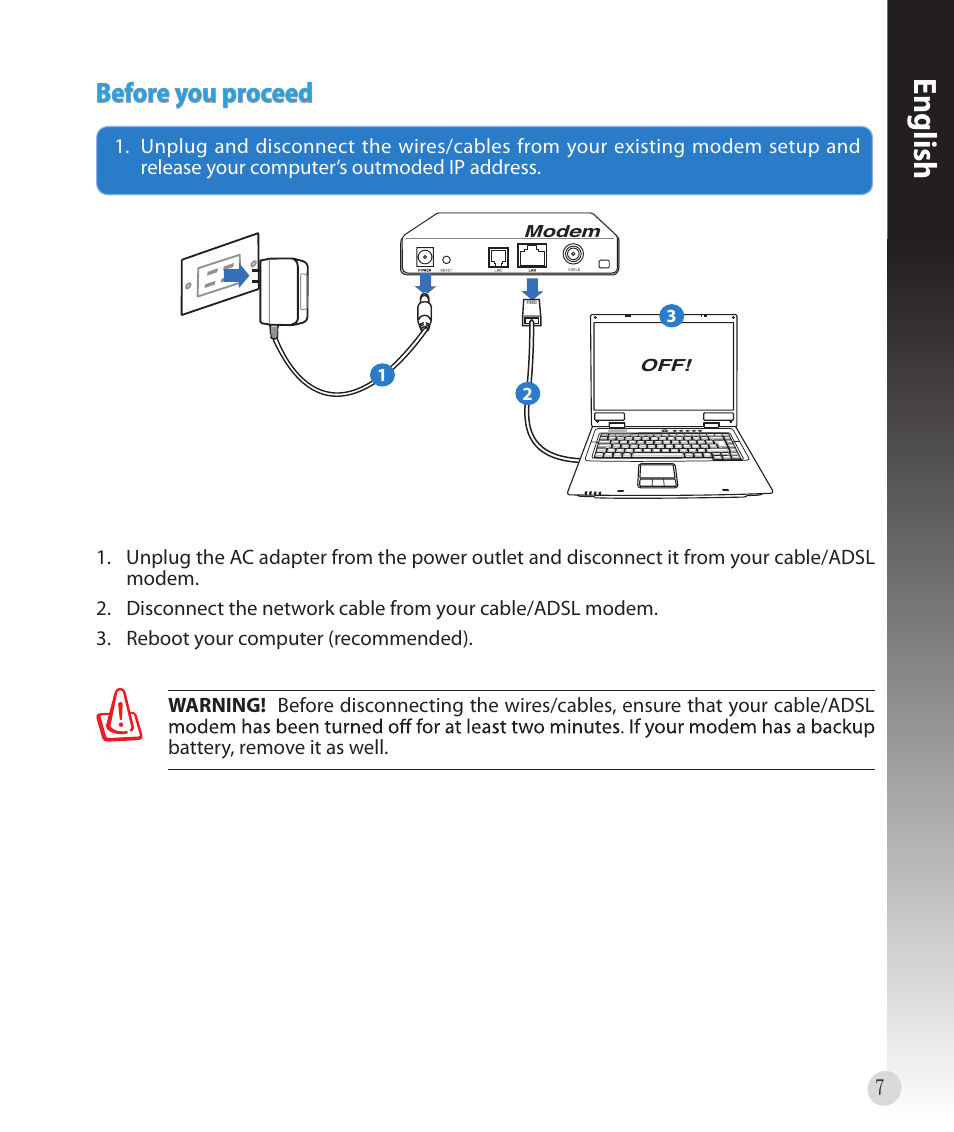English, Before you proceed | Asus RT-N53 User Manual | Page 7 / 59