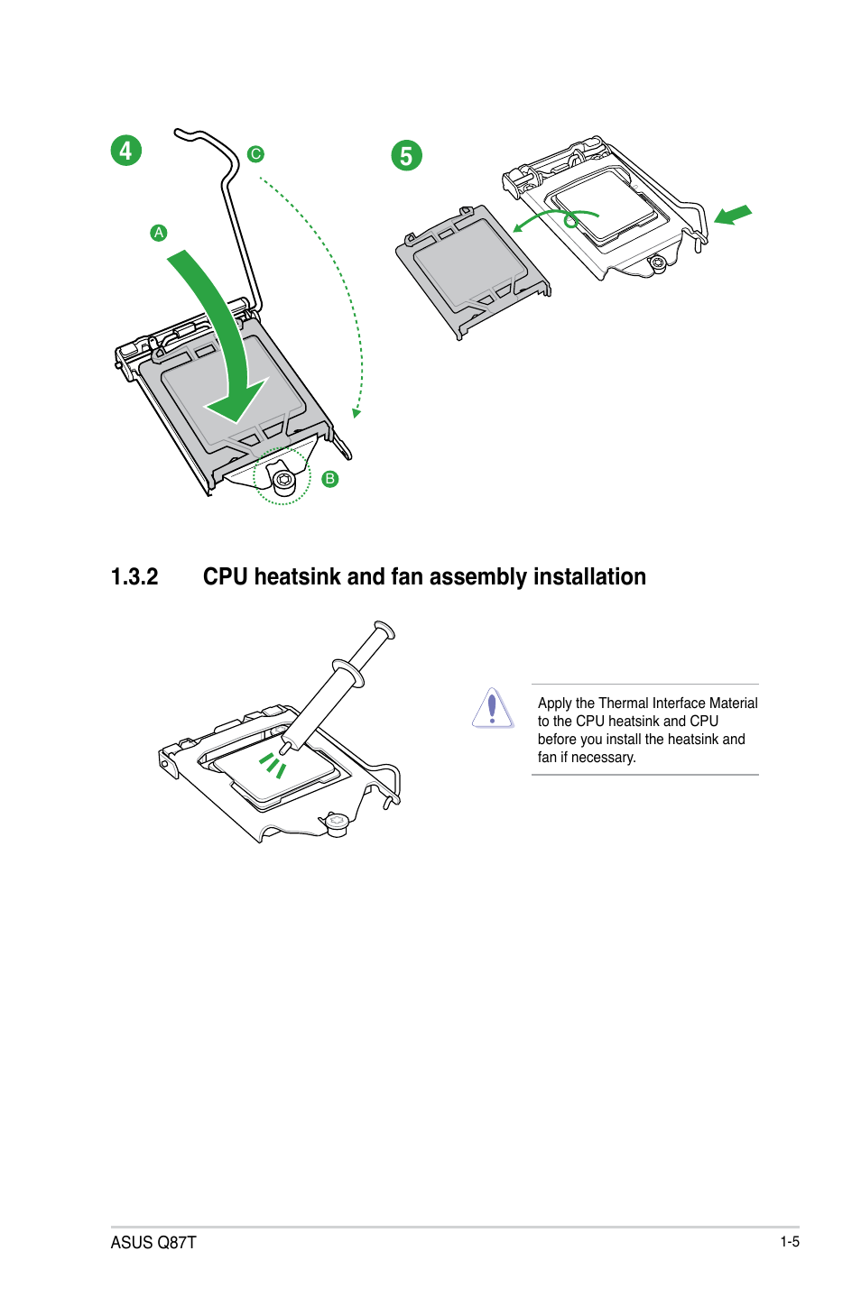 2 cpu heatsink and fan assembly installation | Asus Q87T User Manual | Page 13 / 84
