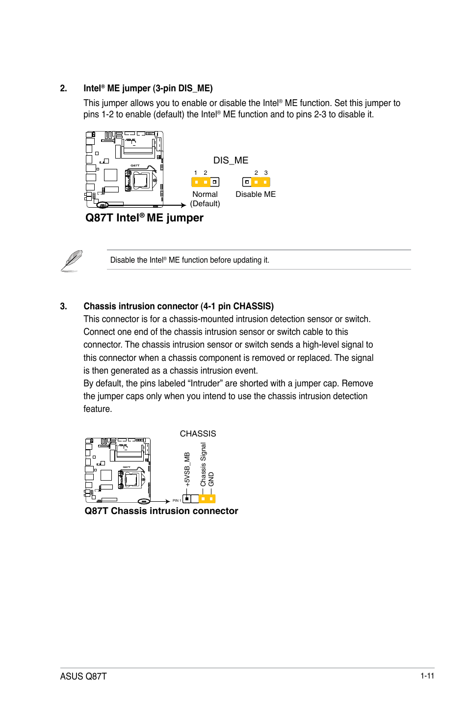 Q87t intel, Me jumper | Asus Q87T User Manual | Page 19 / 84