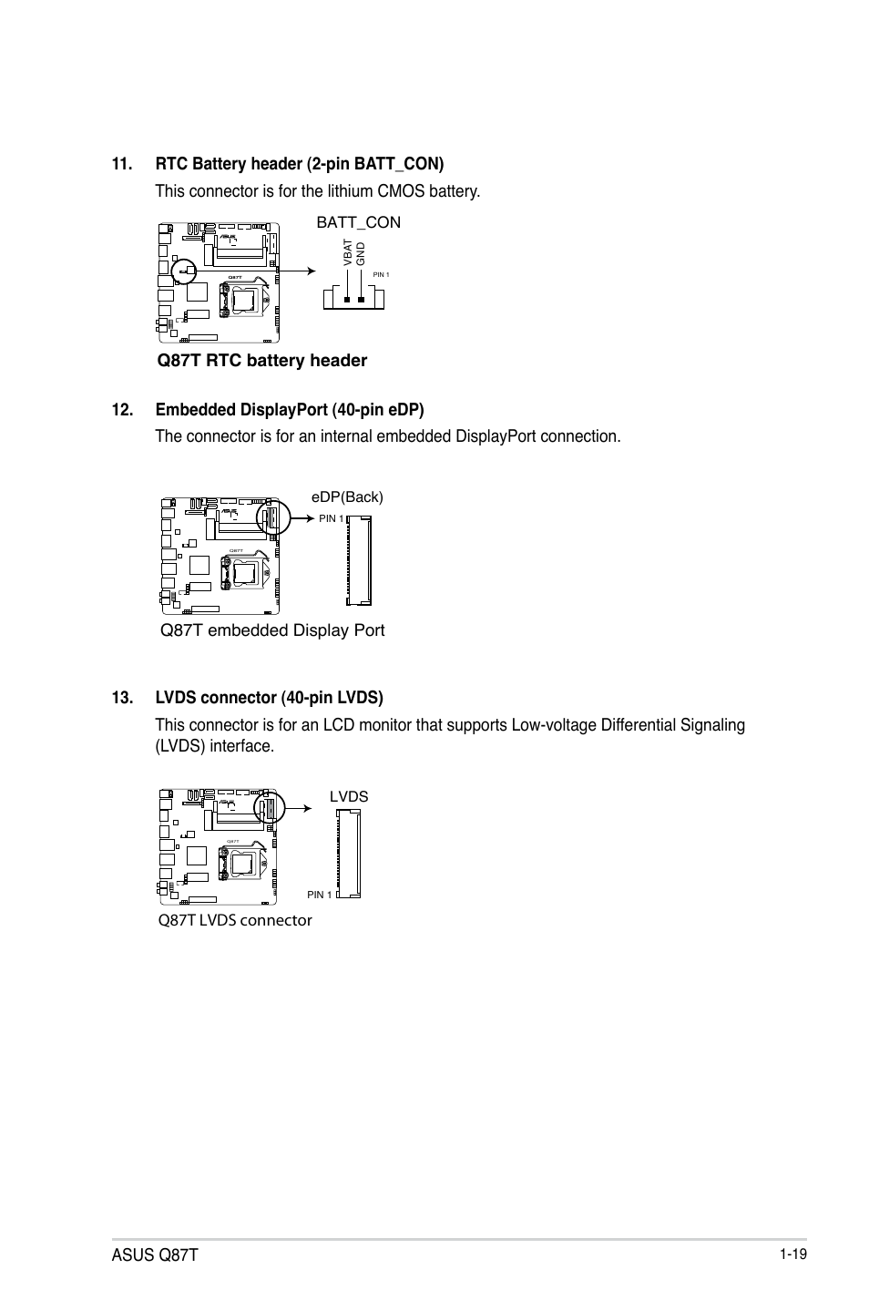 Asus q87t, Q87t rtc battery header | Asus Q87T User Manual | Page 27 / 84