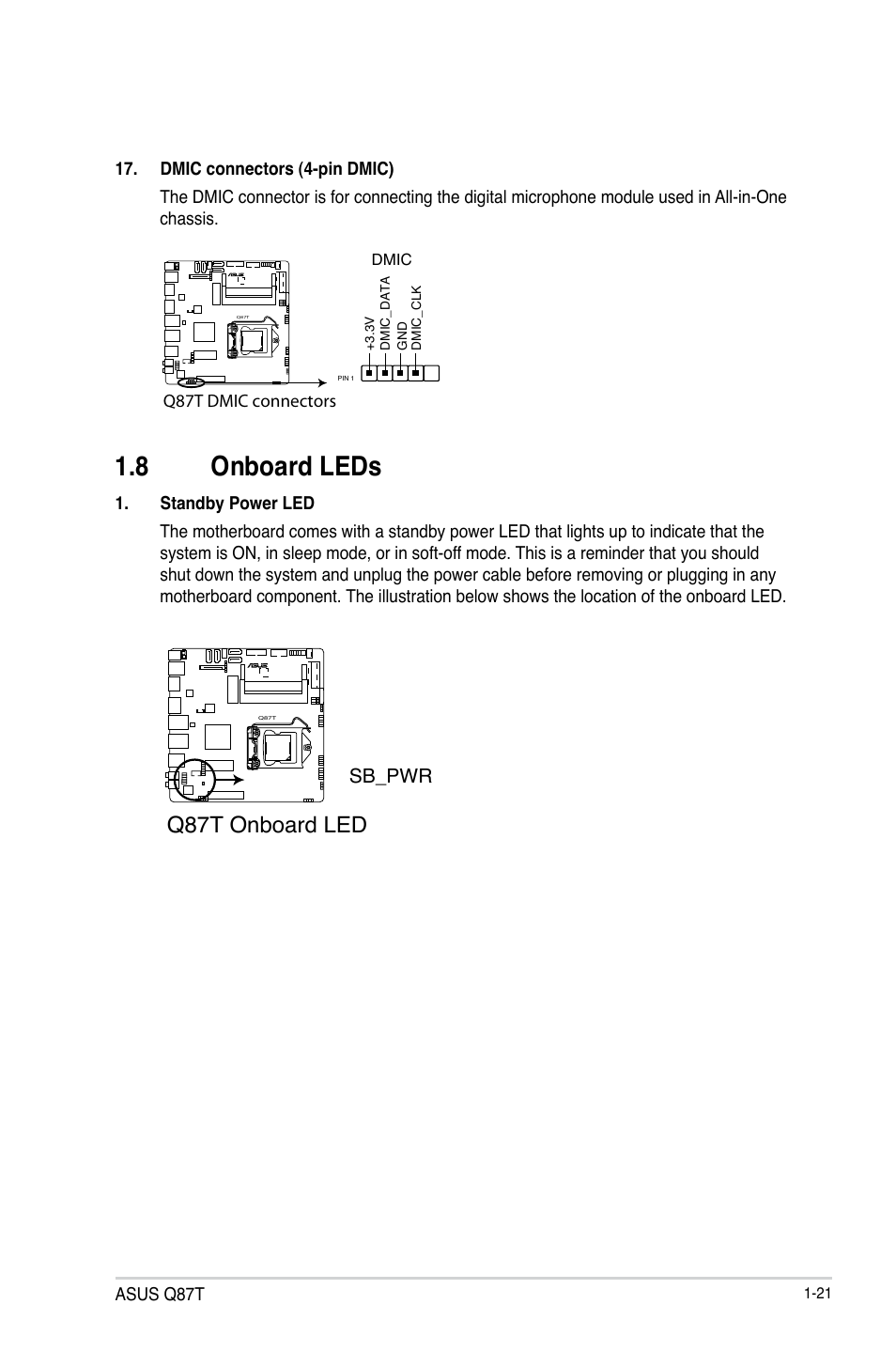 8 onboard leds, Q87t onboard led | Asus Q87T User Manual | Page 29 / 84