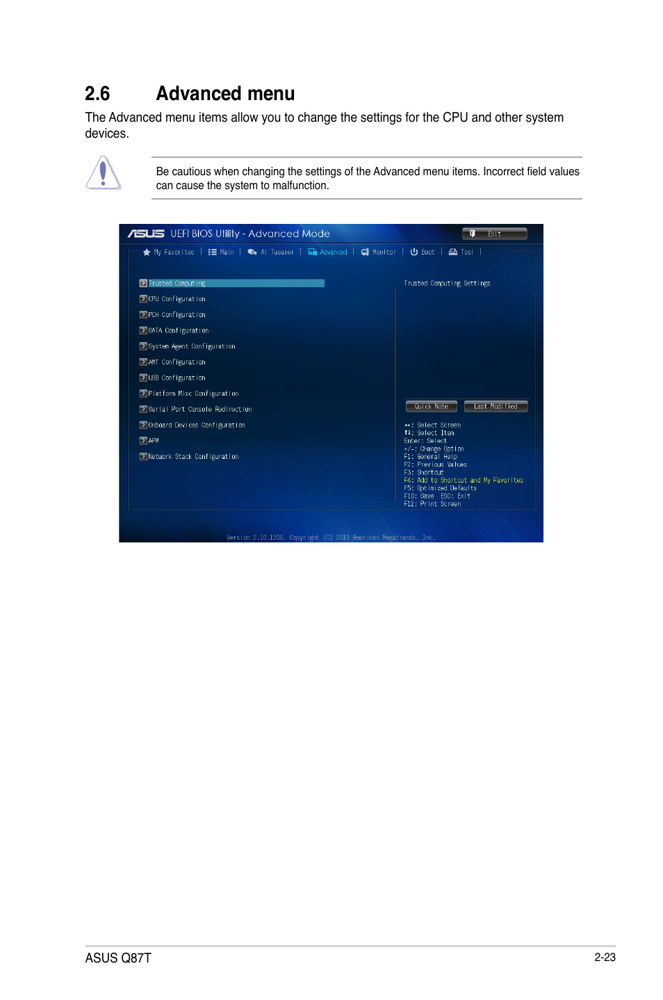 6 advanced menu | Asus Q87T User Manual | Page 55 / 84