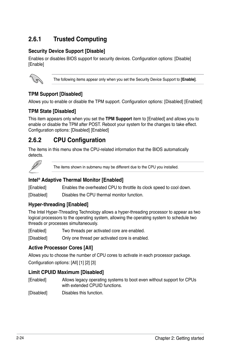 1 trusted computing, 2 cpu configuration | Asus Q87T User Manual | Page 56 / 84