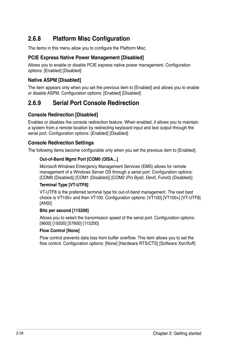 8 platform misc configuration, 9 serial port console redirection | Asus Q87T User Manual | Page 66 / 84