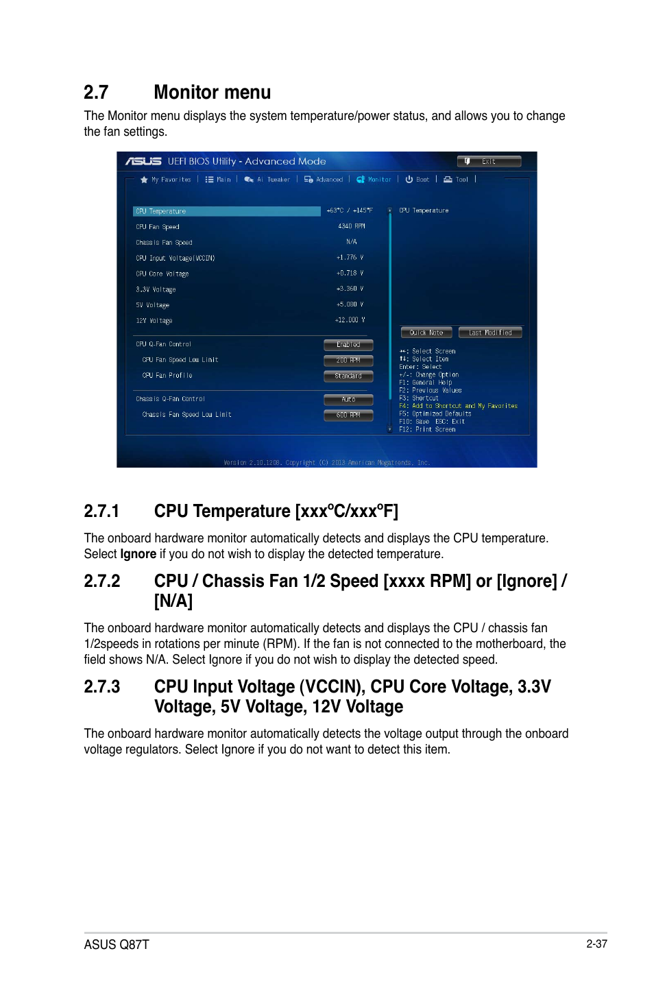 7 monitor menu, 1 cpu temperature [xxxºc/xxxºf | Asus Q87T User Manual | Page 69 / 84