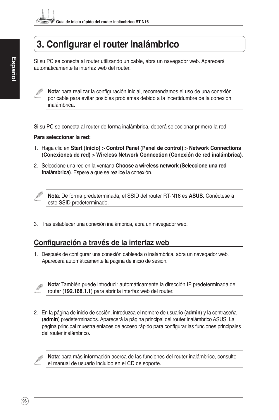 Configurar el router inalámbrico, Configuraci��n a través de la interfaz web | Asus RT-N16 User Manual | Page 106 / 123