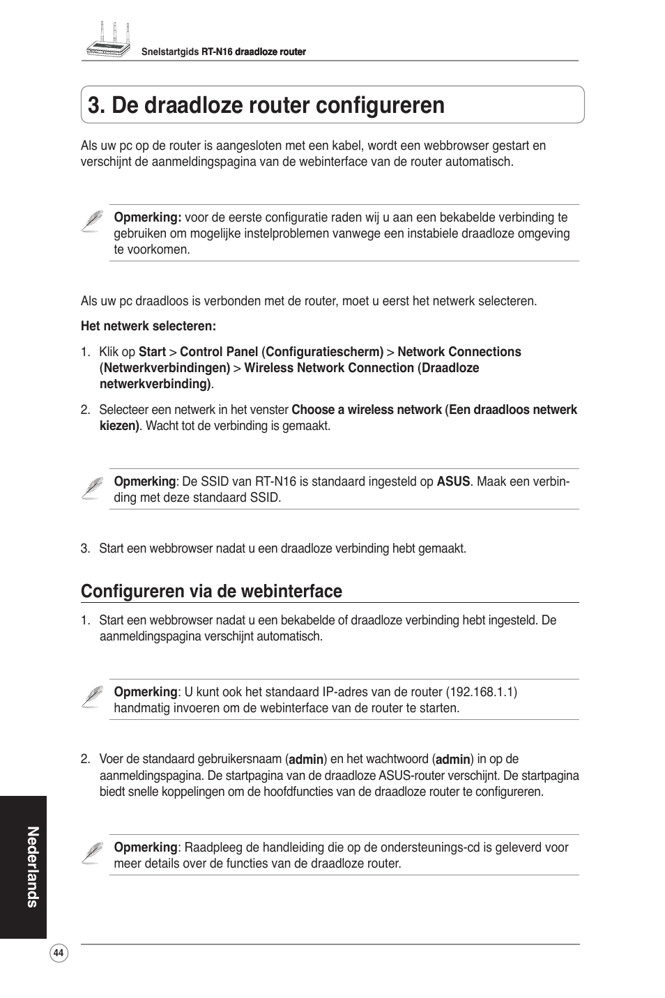 De draadloze router configureren, Configureren via de webinterface | Asus RT-N16 User Manual | Page 54 / 123