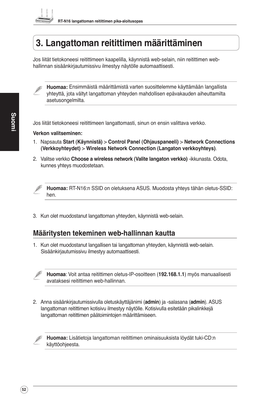 Langattoman reitittimen määrittäminen, Määritysten tekeminen web-hallinnan kautta | Asus RT-N16 User Manual | Page 62 / 123