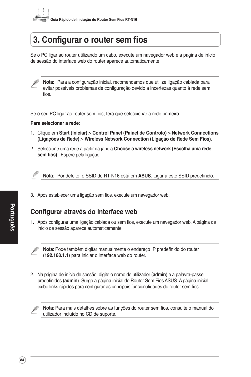 Configurar o router sem fios, Configurar através do interface web | Asus RT-N16 User Manual | Page 94 / 123