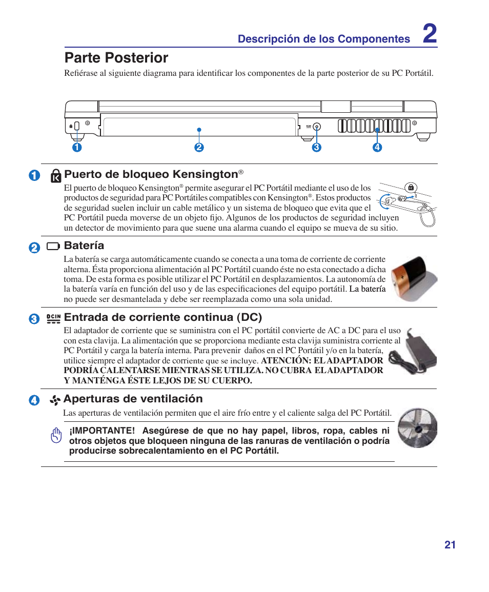 Parte posterior | Asus Z84J User Manual | Page 21 / 72