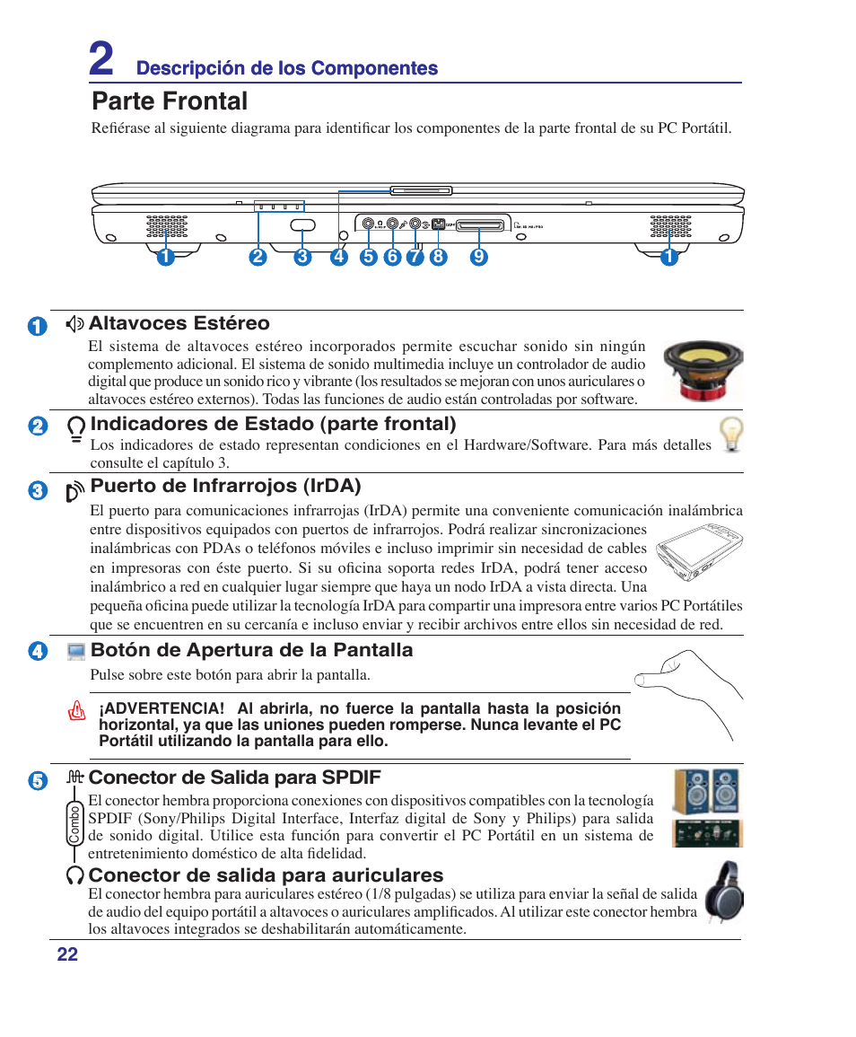 Parte frontal | Asus Z84J User Manual | Page 22 / 72