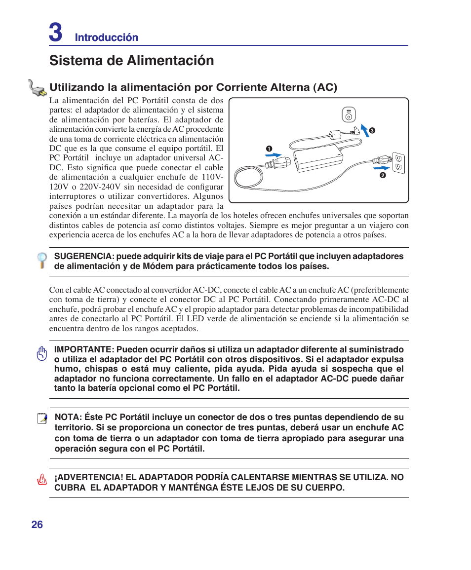 Sistema de alimentación | Asus Z84J User Manual | Page 26 / 72