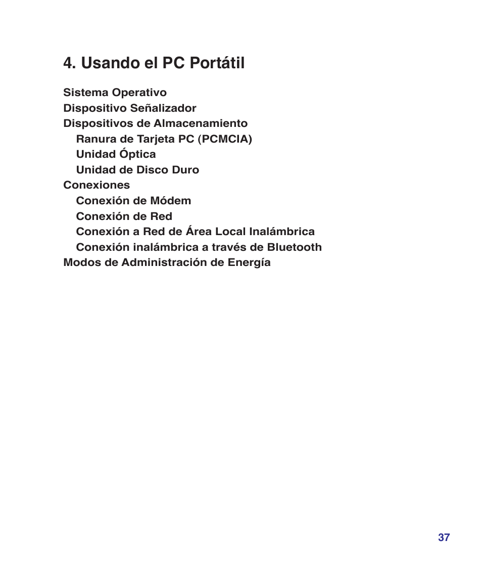 Usando el pc portátil | Asus Z84J User Manual | Page 37 / 72