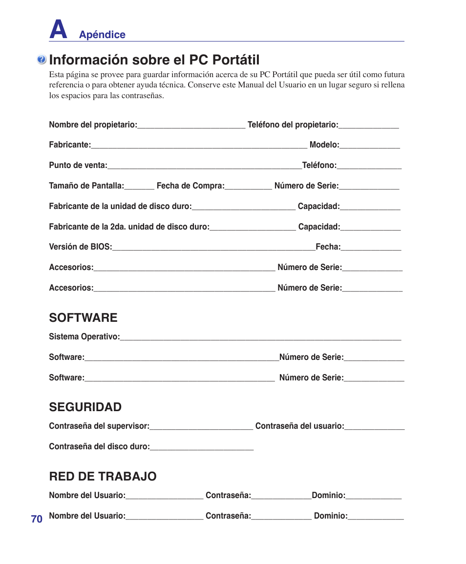 Información sobre el pc portátil, Software, Seguridad | Red de trabajo | Asus Z84J User Manual | Page 72 / 72