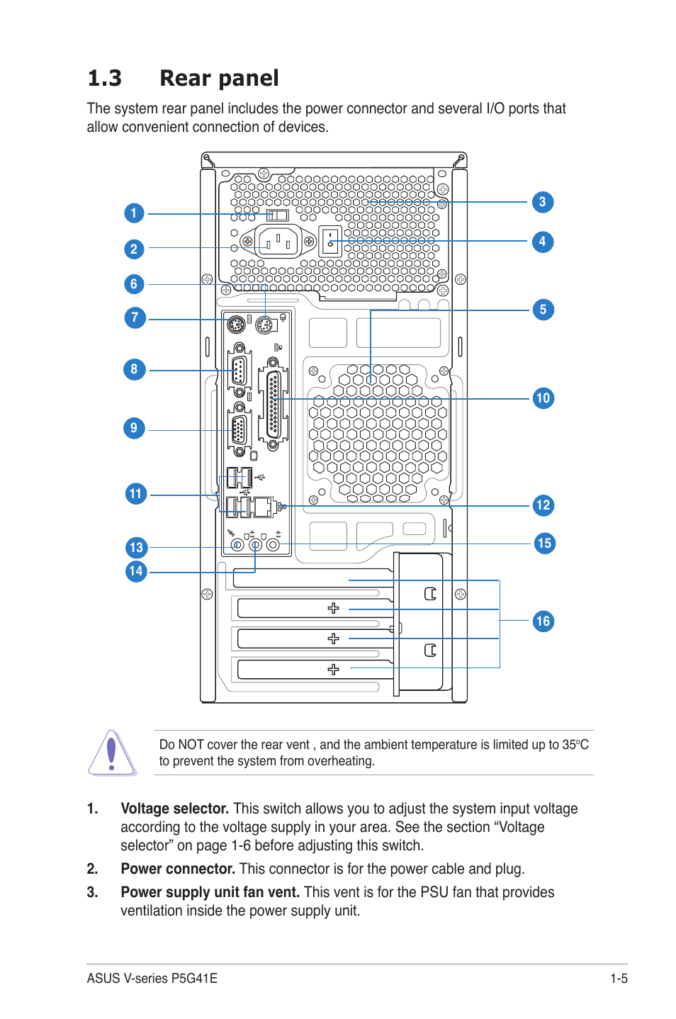 3 rear panel, Rear.panel -5 | Asus V7-P5G41E User Manual | Page 15 / 82