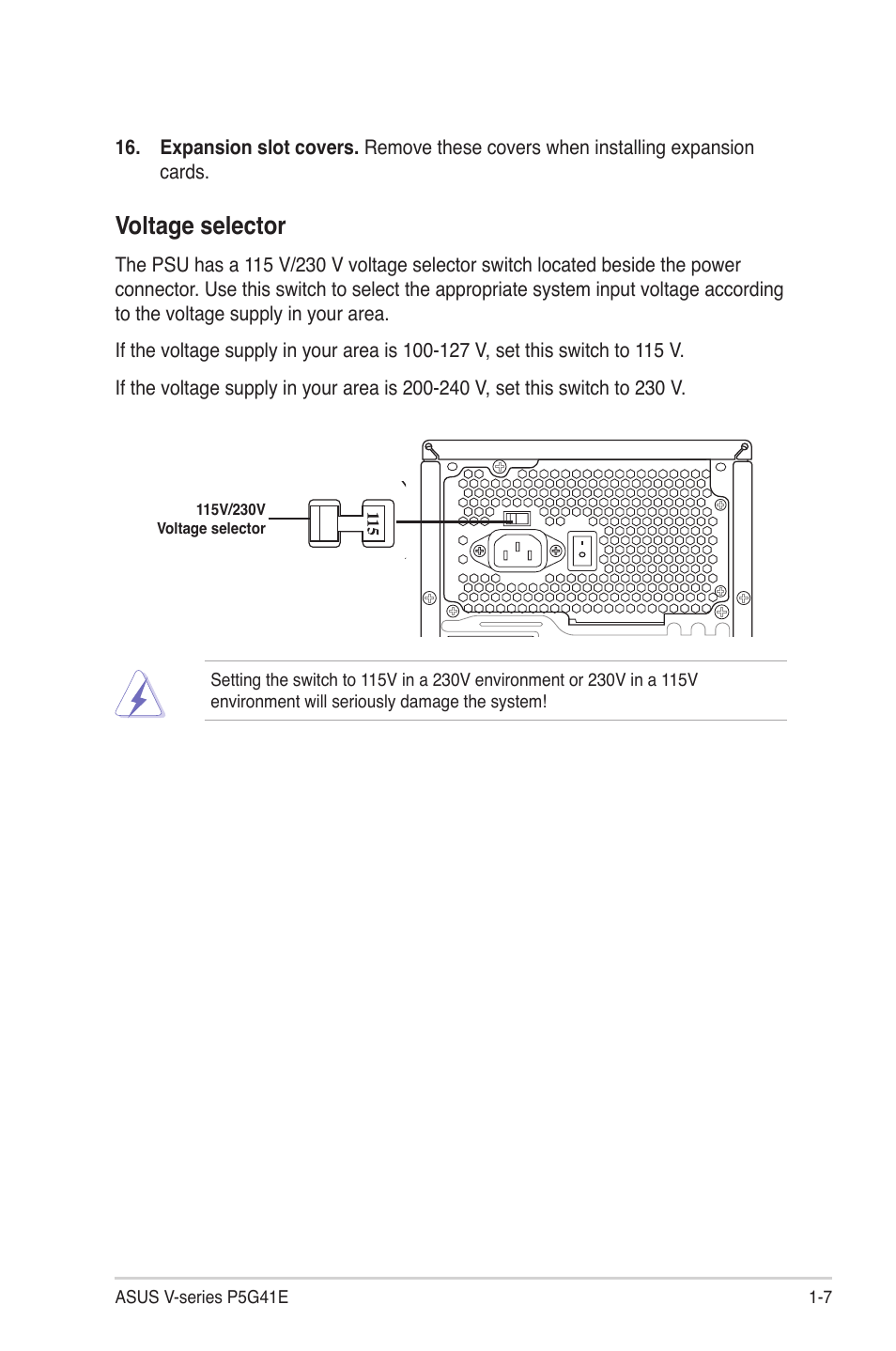 Voltage selector, Voltage selector -7 | Asus V7-P5G41E User Manual | Page 17 / 82