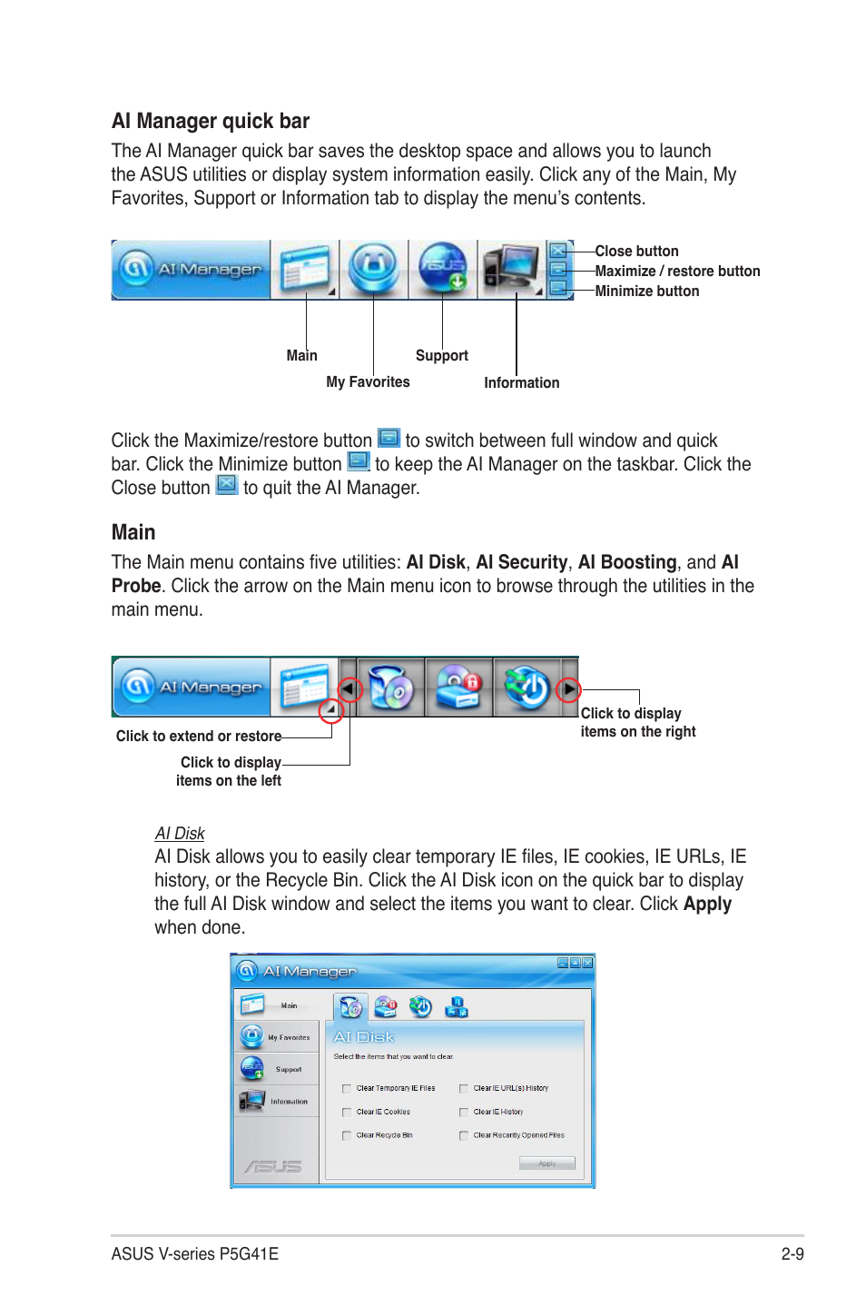 Ai.manager.quick.bar, Main | Asus V7-P5G41E User Manual | Page 29 / 82