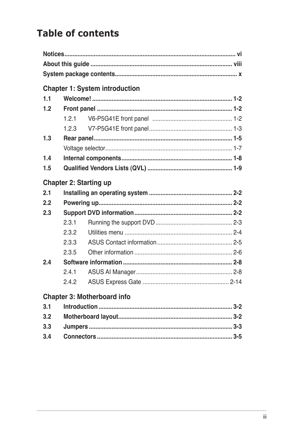 Asus V7-P5G41E User Manual | Page 3 / 82