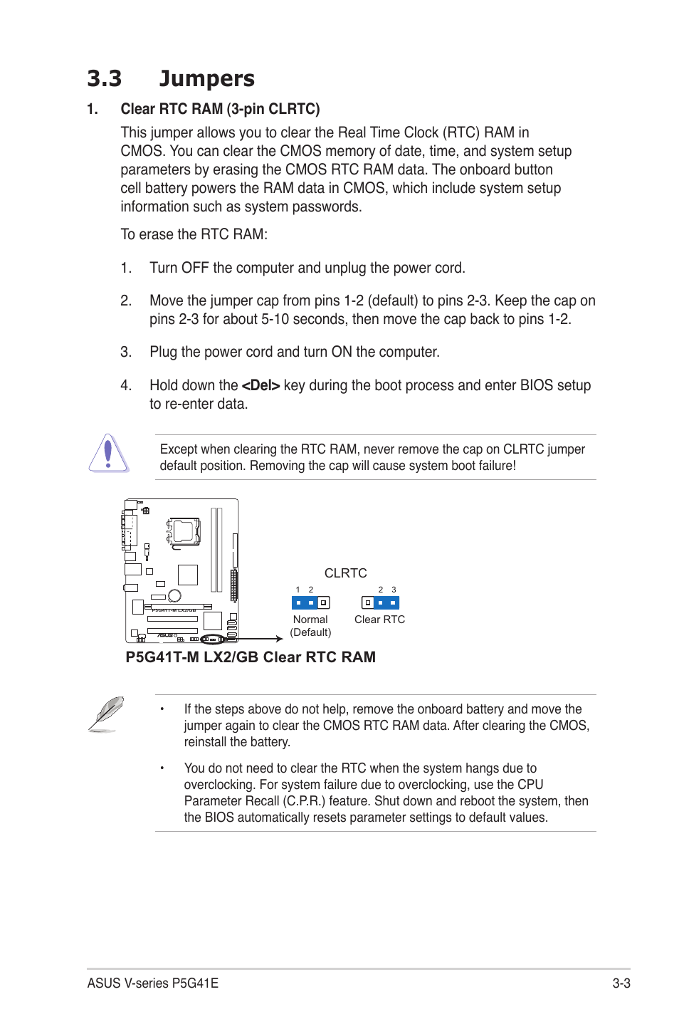 3 jumpers, Jumpers -3 | Asus V7-P5G41E User Manual | Page 43 / 82