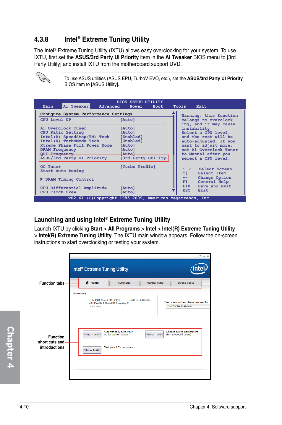 8 intel® extreme tuning utility, Intel, Extreme tuning utility -10 | Chapter 4, 8 intel, Extreme tuning utility, Launching and using intel, The intel | Asus P7H57D-V EVO User Manual | Page 108 / 128