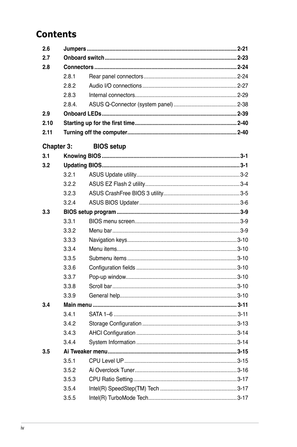 Asus P7H57D-V EVO User Manual | Page 4 / 128