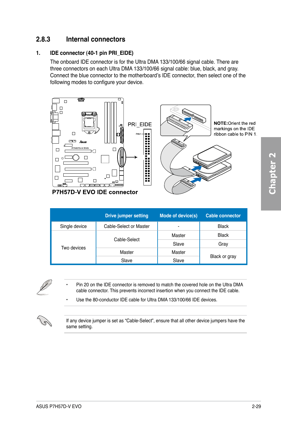 3 internal connectors, Internal connectors -29, Chapter 2 | Asus P7H57D-V EVO User Manual | Page 47 / 128