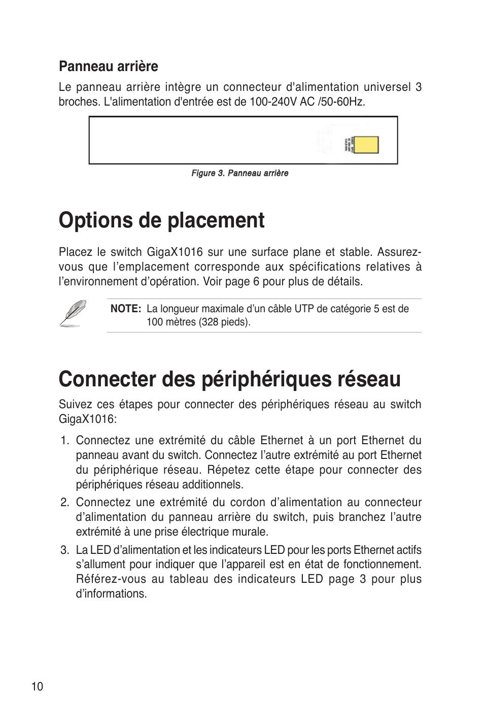 Options de placement, Connecter des périphériques réseau | Asus GigaX1016 User Manual | Page 11 / 67
