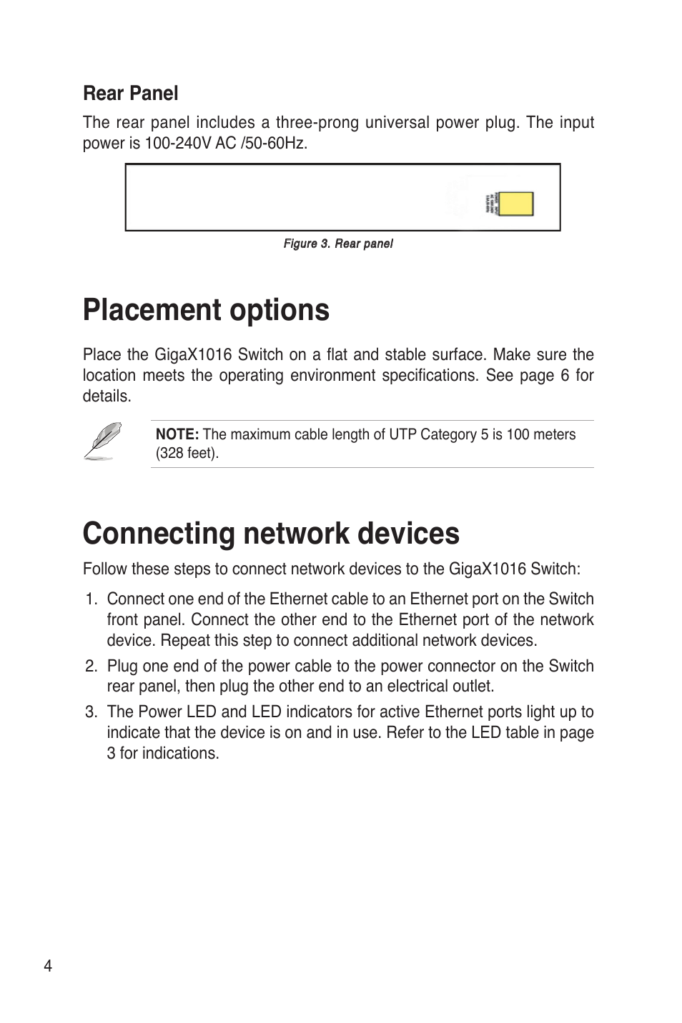 Placement options, Connecting network devices | Asus GigaX1016 User Manual | Page 5 / 67