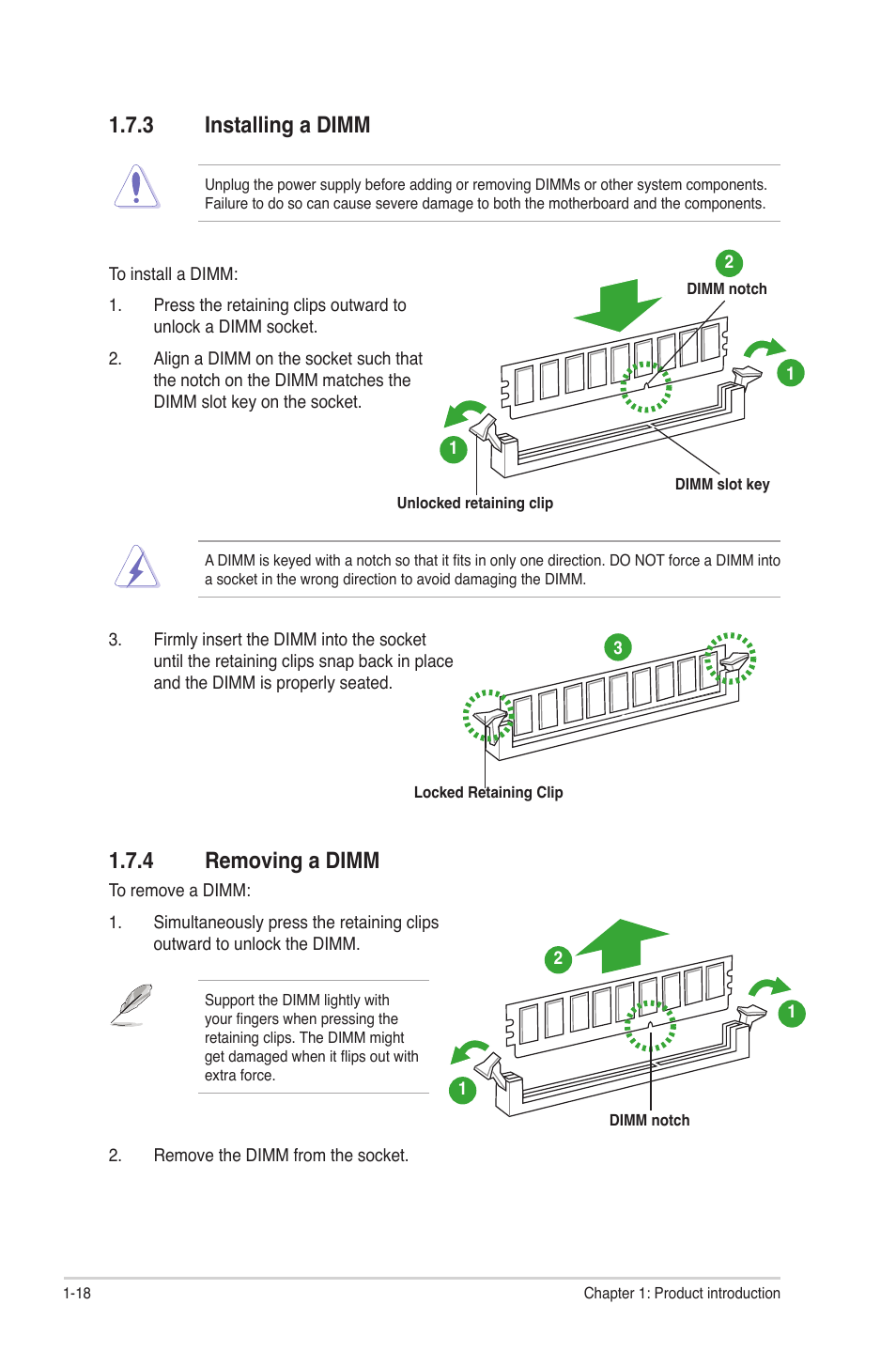 3 installing a dimm, 4 removing a dimm, Installing a dimm -18 | Removing a dimm -18 | Asus P5P41T/USB3 User Manual | Page 28 / 62