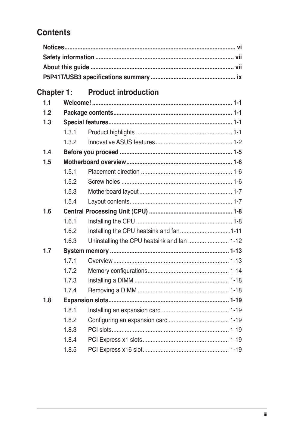 Asus P5P41T/USB3 User Manual | Page 3 / 62