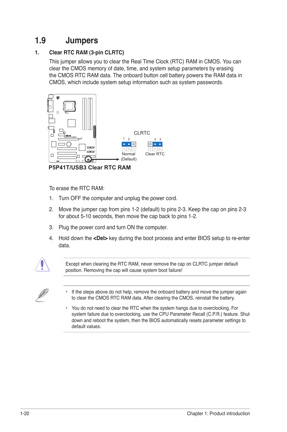 9 jumpers, Jumpers -20 | Asus P5P41T/USB3 User Manual | Page 30 / 62