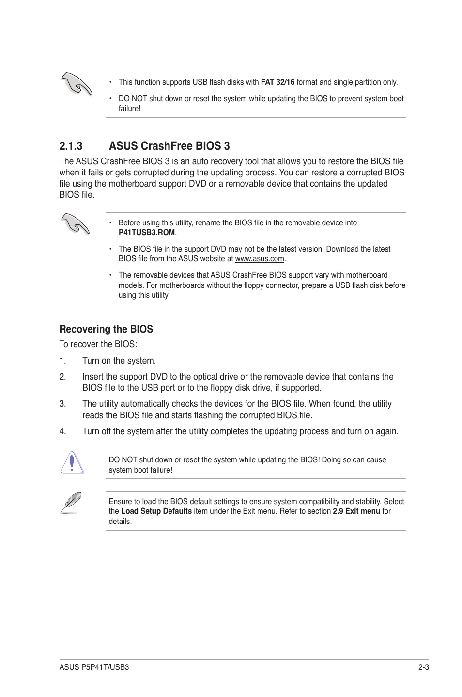 3 asus crashfree bios 3, Asus crashfree bios 3 -3 | Asus P5P41T/USB3 User Manual | Page 41 / 62