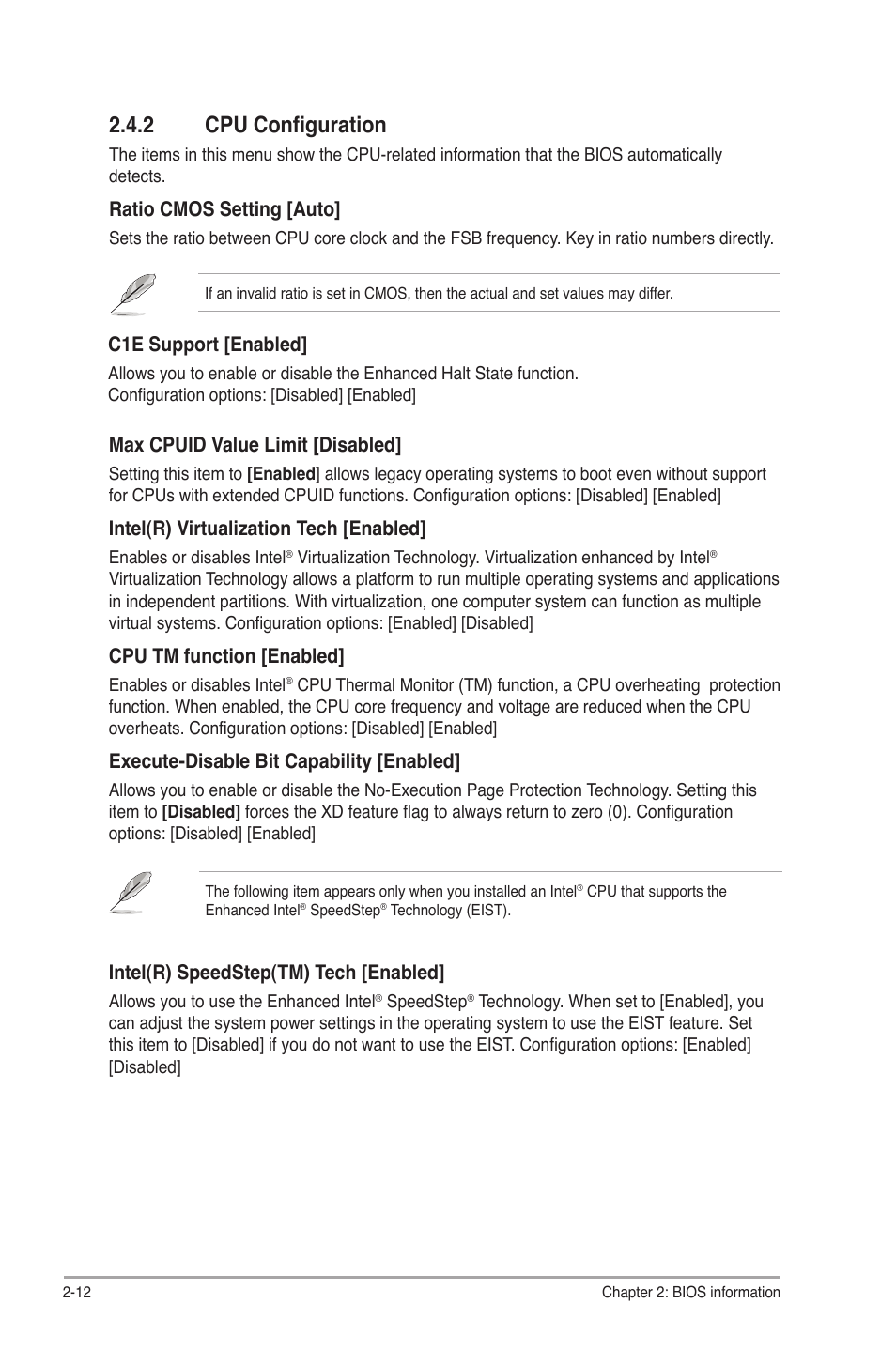 2 cpu configuration, Cpu configuration -12 | Asus P5P41T/USB3 User Manual | Page 50 / 62