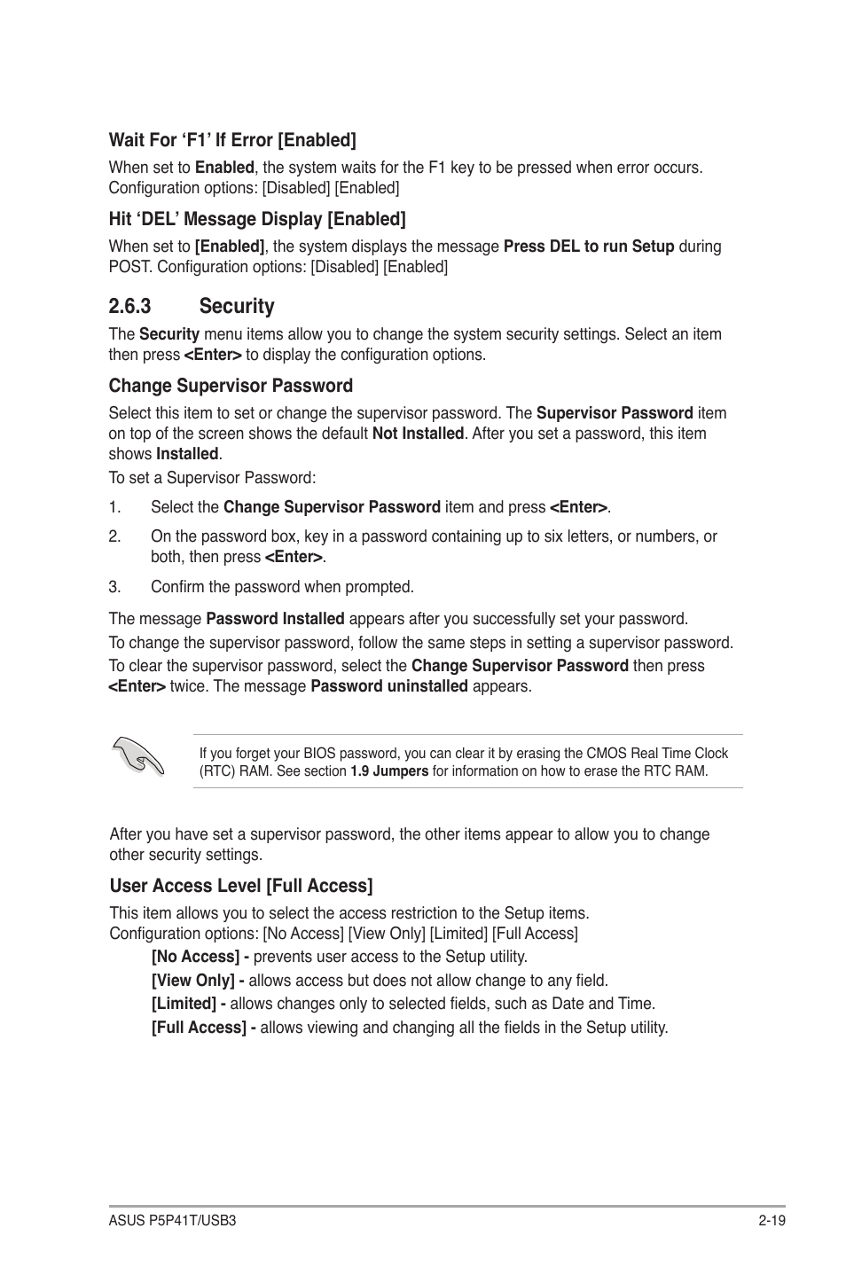 3 security, Security -19 | Asus P5P41T/USB3 User Manual | Page 57 / 62