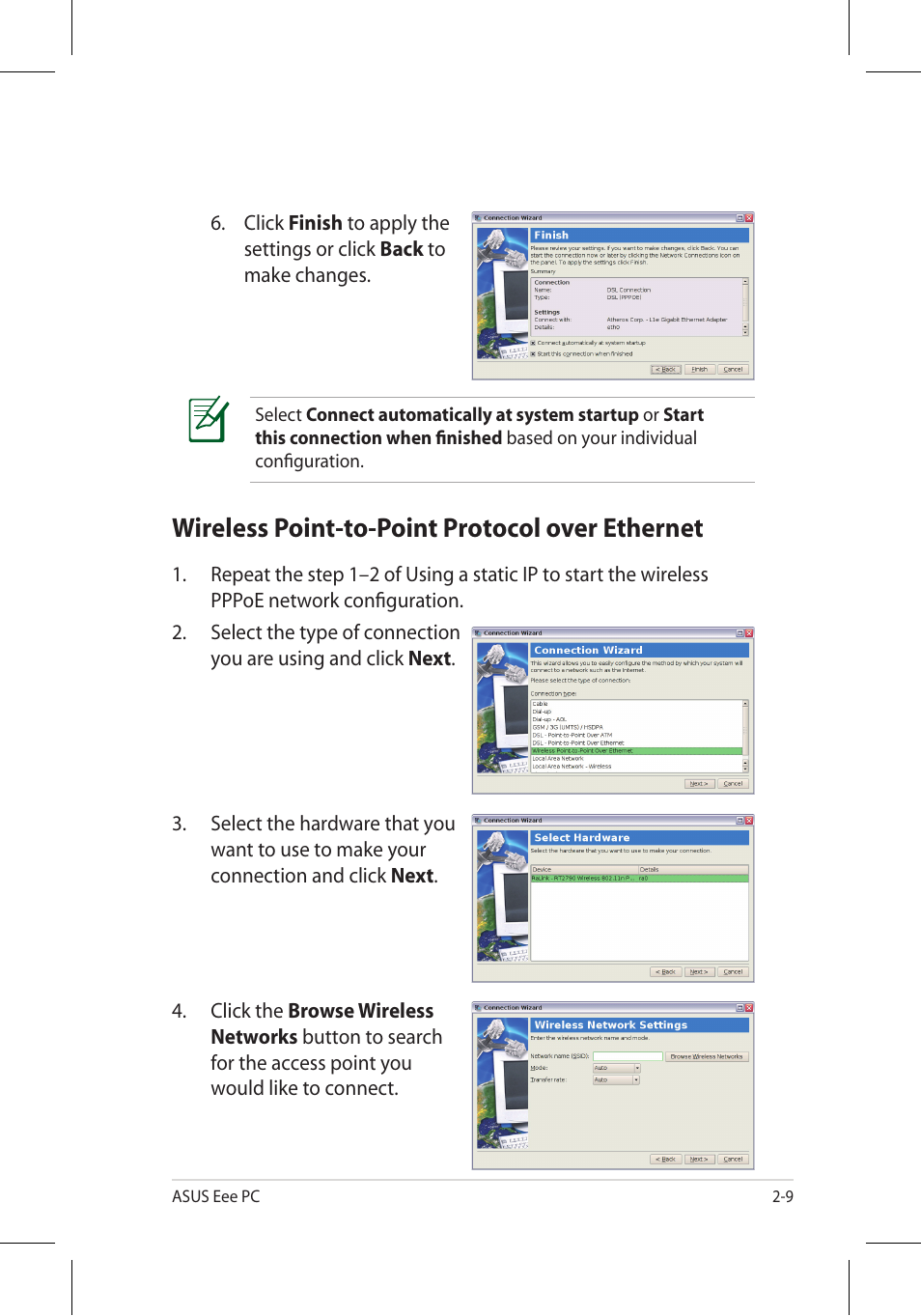 Wireless point-to-point protocol over ethernet | Asus Eee PC 701SD/Linux User Manual | Page 19 / 92