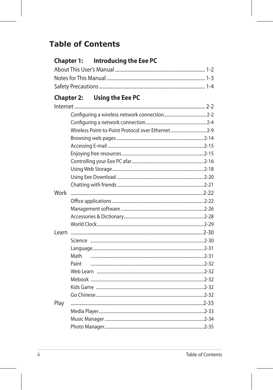 Asus Eee PC 701SD/Linux User Manual | Page 2 / 92