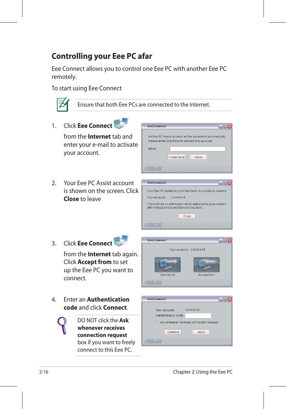 Controlling your eee pc afar | Asus Eee PC 701SD/Linux User Manual | Page 26 / 92