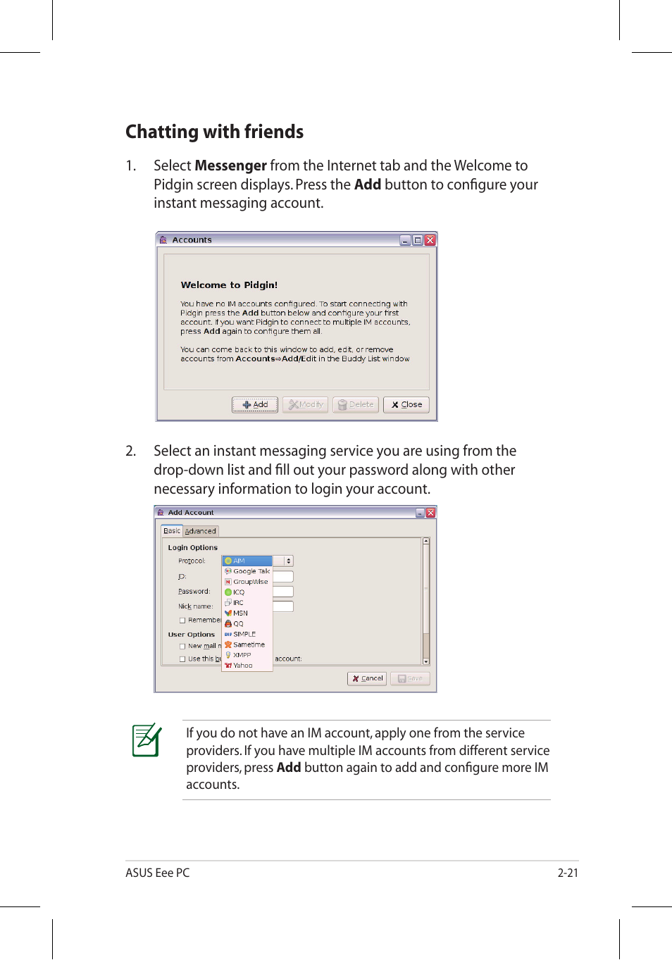 Chatting with friends | Asus Eee PC 701SD/Linux User Manual | Page 31 / 92
