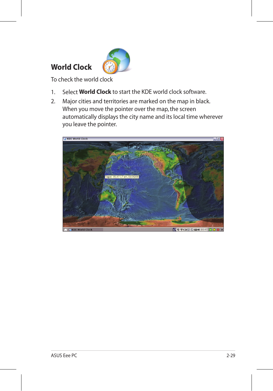 World clock | Asus Eee PC 701SD/Linux User Manual | Page 39 / 92