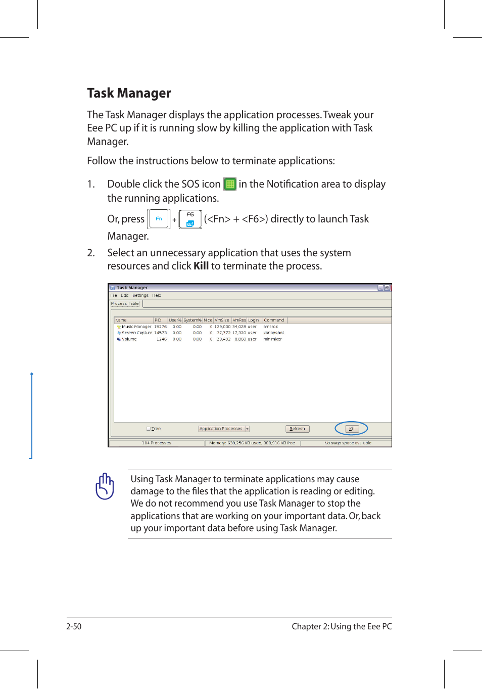 Task manager | Asus Eee PC 701SD/Linux User Manual | Page 60 / 92