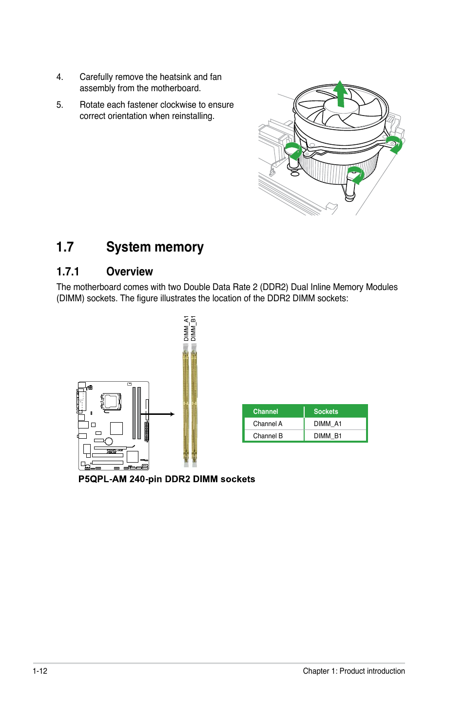 7 system memory, 1 overview, System memory -12 1.7.1 | Overview -12 | Asus P5QPL-AM User Manual | Page 22 / 60