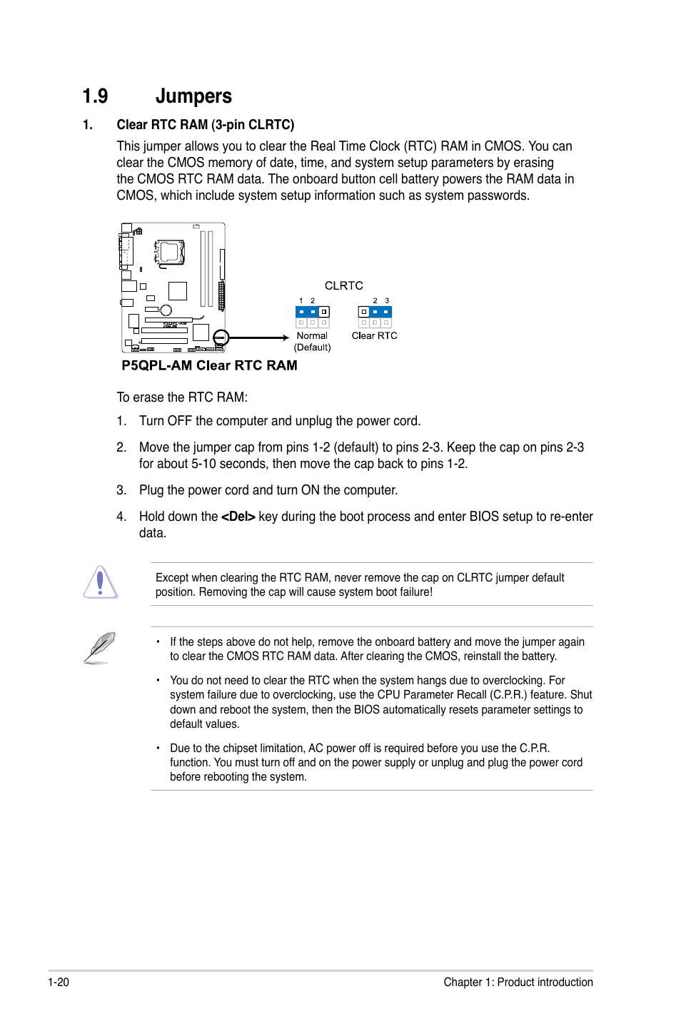 9 jumpers, Jumpers -20 | Asus P5QPL-AM User Manual | Page 30 / 60