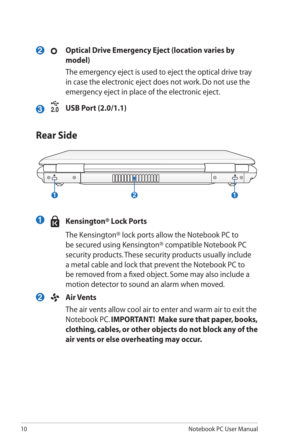 Rear side | Asus X5DIN User Manual | Page 10 / 24