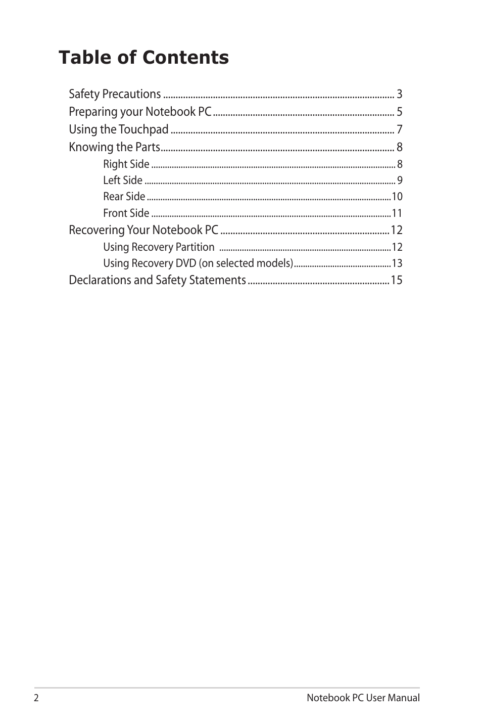 Asus X5DIN User Manual | Page 2 / 24