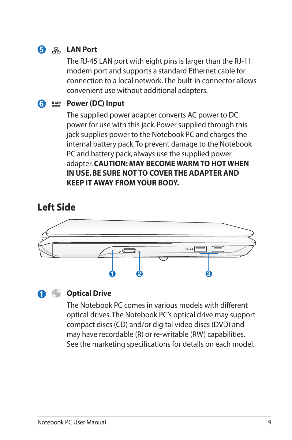 Left side | Asus X5DIN User Manual | Page 9 / 24