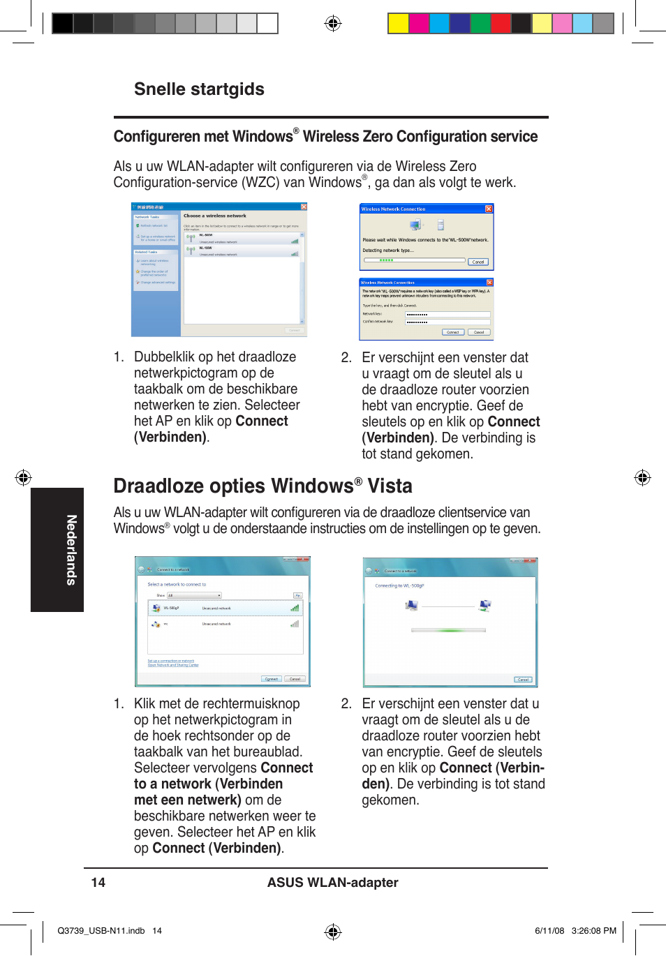 Draadloze opties windows, Vista, Snelle startgids | Asus USB-N11 User Manual | Page 17 / 83