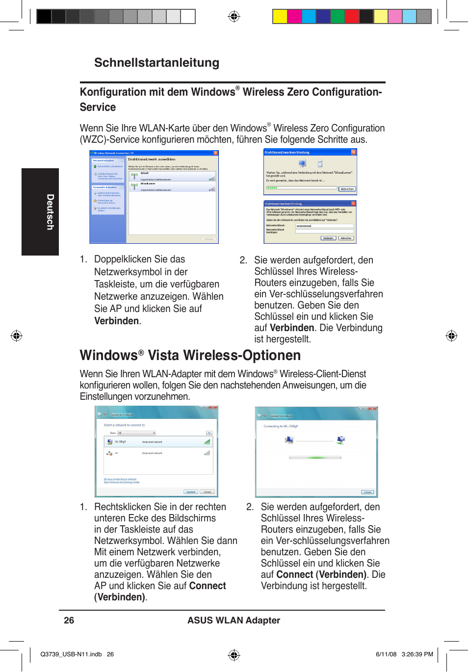 Windows, Vista wireless-optionen, Schnellstartanleitung | Asus USB-N11 User Manual | Page 29 / 83