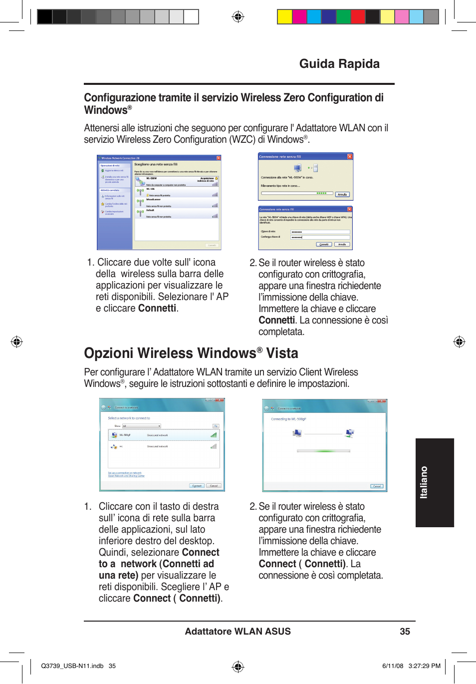 Opzioni wireless windows, Vista, Guida rapida | Asus USB-N11 User Manual | Page 38 / 83