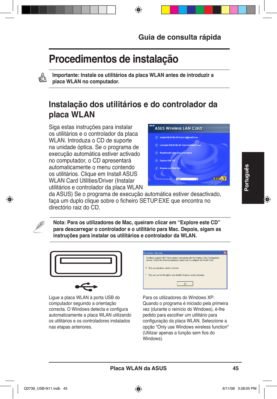 Procedimentos de instalação, Guia de consulta rápida | Asus USB-N11 User Manual | Page 48 / 83