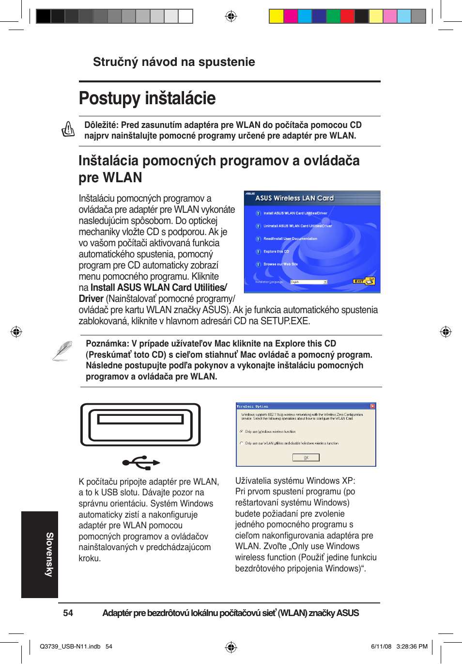 Postupy inštalácie, Inštalácia pomocných programov a ovládača pre wlan, Stručný návod na spustenie | Asus USB-N11 User Manual | Page 57 / 83